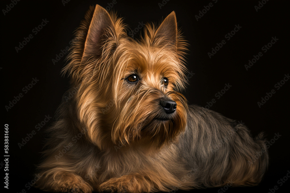 Australian Terrier Dog: A Loyal and Spirited Breed on a Striking Dark Background Australian Terrier Dog: A Loyal and Spirited Breed on a Striking Dark Background