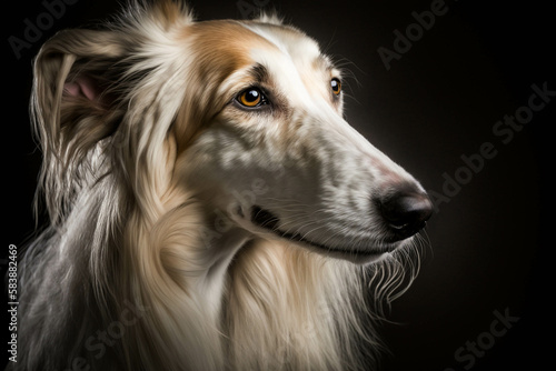 Majestic Borzoi Dog Image on Dark Background - A Symbol of Elegance and Grace.Majestic Borzoi Dog on Dark Background - A Symbol of Elegance and Grace.