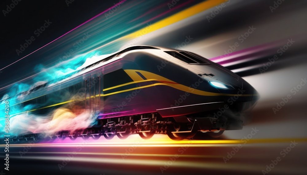 Abstract electric train riding on high speed blurred, generative ai