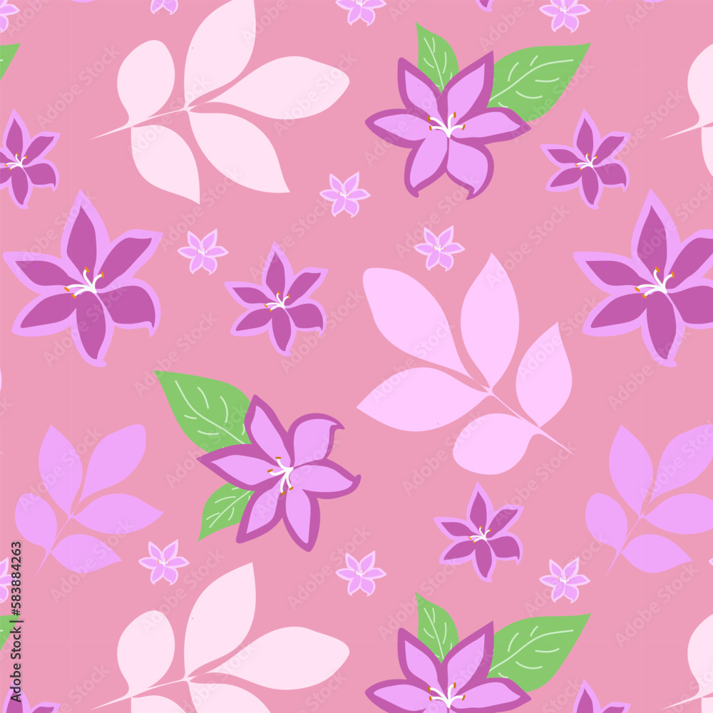 Seamless pattern with lilac flowers in vintage style. Watercolor background.