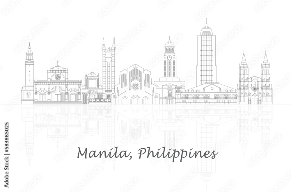 Outline Skyline panorama of city of Manila, Philippines  - vector illustration