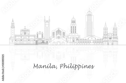 Outline Skyline panorama of city of Manila, Philippines - vector illustration