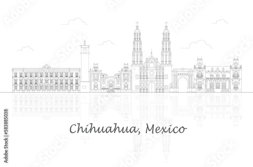Outline Skyline panorama of city of Chihuahua, Mexico - vector illustration