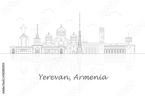 Outline Skyline panorama of city of Yerevan, Armenia - vector illustration