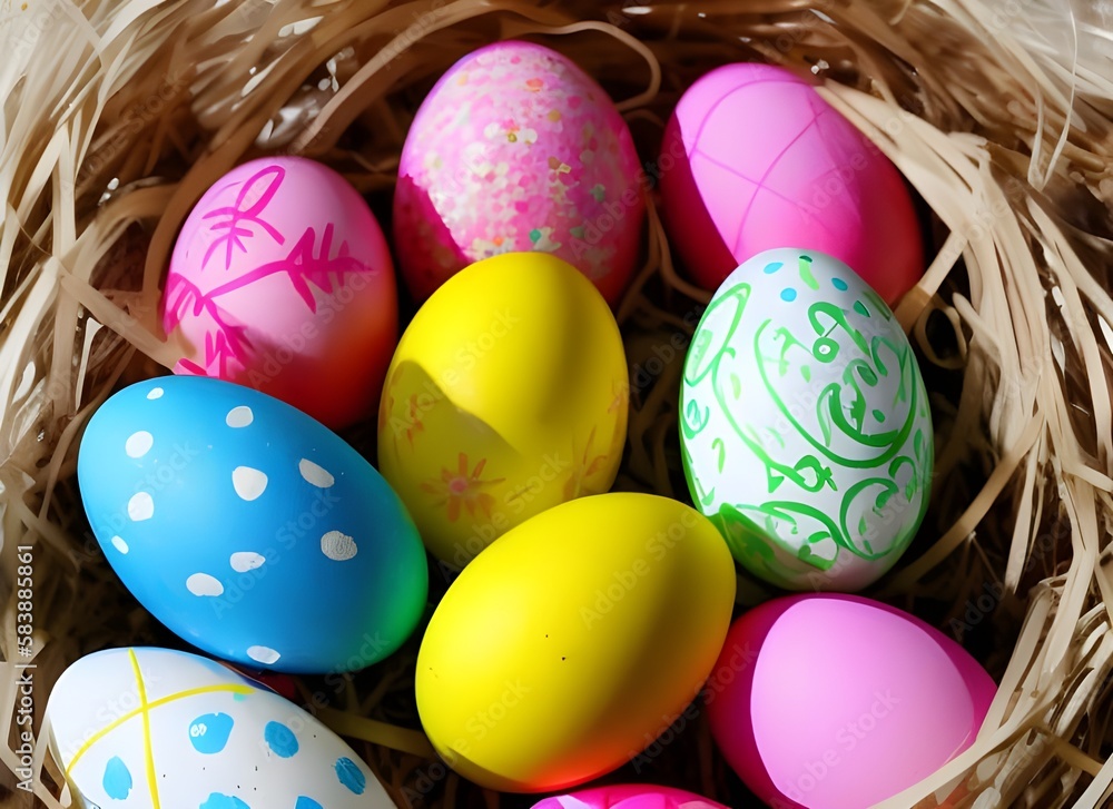 colorful easter eggs in a basket colorful easter eggs in a basket