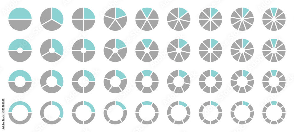Set Runde Tortendiagramme Grau Türkis Set Runde Tortendiagramme Grau Türkis