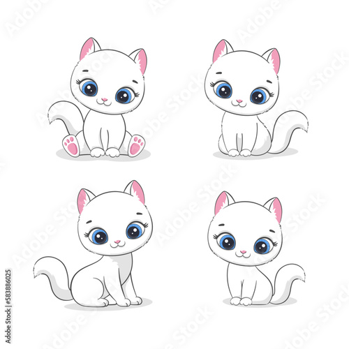 Set of Cute white kittens. Vector illustration for baby shower, greeting card, party invitation, fashion clothes t-shirt print.