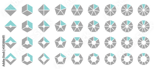 Set Eckige Tortendiagramme Grau Türkis