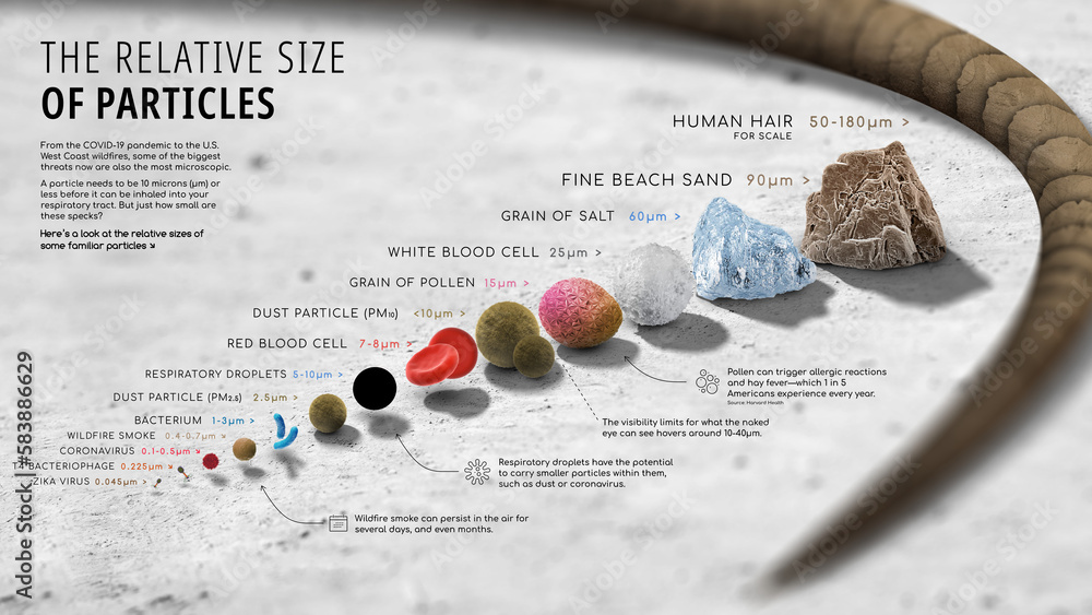 Particles Reltive Distence Relative size of particles, illustration Stock Illustration | Adobe Stock