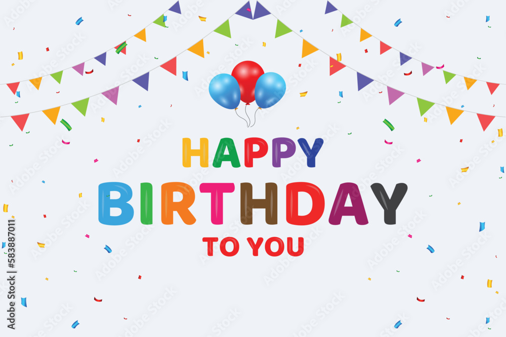 Happy birthday flags and confetti card vector illustration.