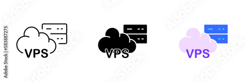 An image of a cloud with the letters VPS written on it. This image represents. Vector set of icons in line, black and colorful styles isolated.