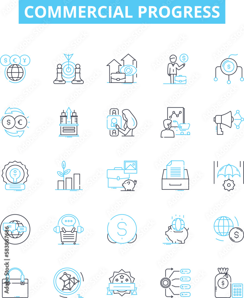 Commercial progress vector line icons set. development, commerce, growth, success, expansion, profit, efficiency illustration outline concept symbols and signs Commercial progress vector line icons set. development, commerce, growth, success, expansion, profit, efficiency illustration outline concept symbols and signs