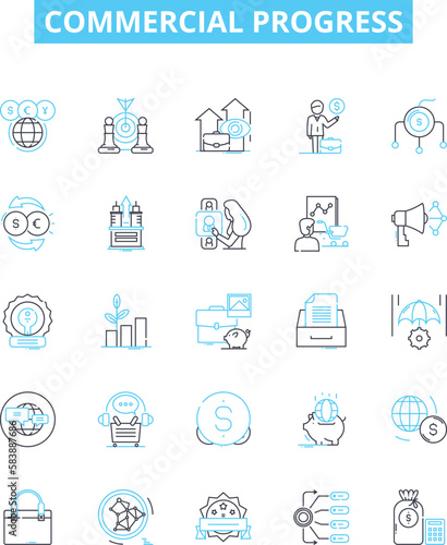 Commercial progress vector line icons set. development, commerce, growth, success, expansion, profit, efficiency illustration outline concept symbols and signs