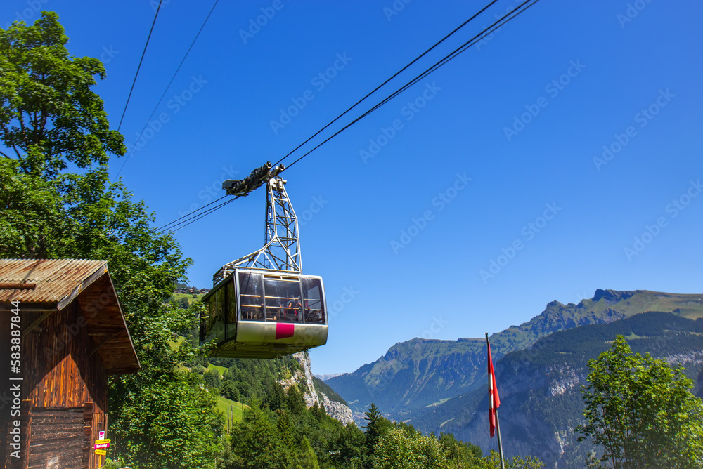 Big gondola in the Swiss Alps in the summer