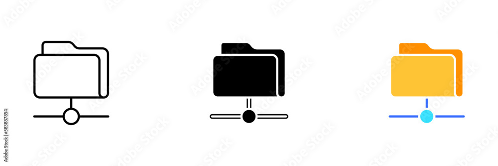 A simple and minimalistic folder icon, representing organization and file management for both personal and professional use. Vector set of icons in line, black and colorful styles isolated. A simple and minimalistic folder icon, representing organization and file management for both personal and professional use. Vector set of icons in line, black and colorful styles isolated.