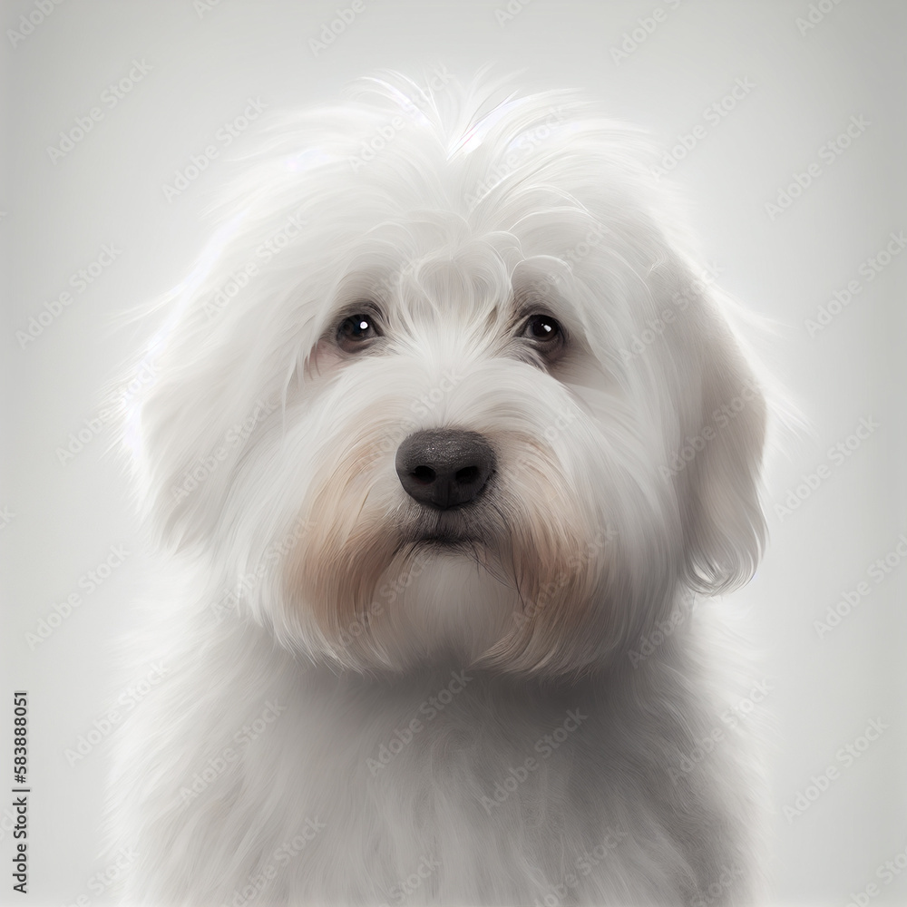 Coton de Tulear portrait. Realistic illustration of dog isolated on white background. Dog breeds. Generative AI Coton de Tulear portrait. Realistic illustration of dog isolated on white background. Dog breeds. Generative AI