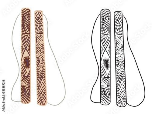 Rain stick drawing. It is an indigenous musical instrument from South America with percussion and rhythm. Vector illustration isolated on white background.