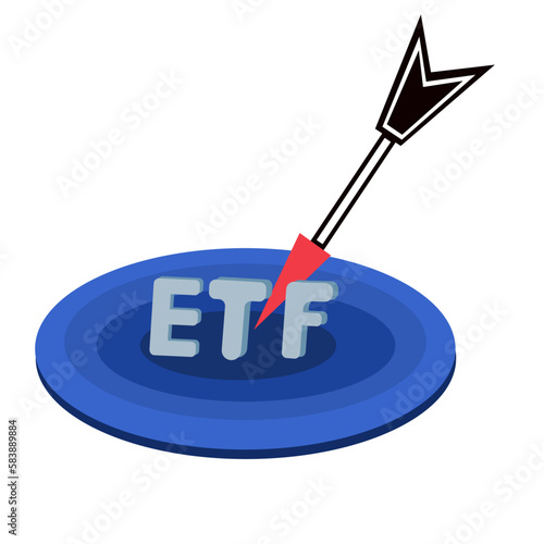Text ETF (Exchange Traded Fund) put on crotch circle there is an arrow, Concept Entering the Digital Money Fund.