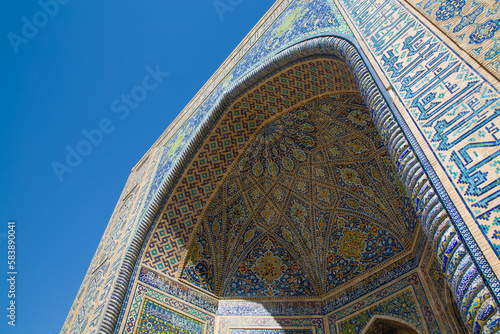 Tilework, Sherdor Madrassah, completed 1636, Registan Square, UNESCO World Heritage Site, Samarkand photo