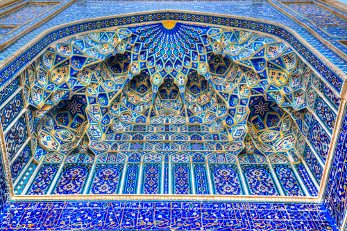 Entrance, Muqarnas (Honeycomb Vaulting), Gur-E-Amir Mausoleum, built 1403, Burial Site of Amir Temir, UNESCO World Heritage Site, Samarkand photo