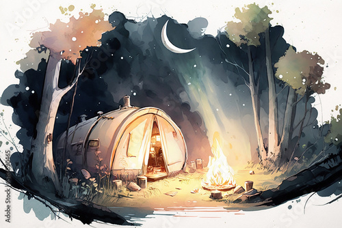 Camping at night. romantic atmosphere.