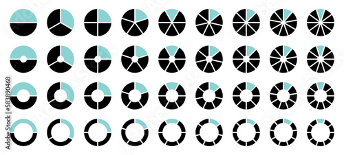 Set Runde Tortendiagramme Schwarz Türkis