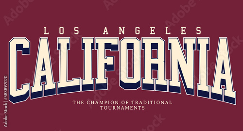 Retro college varsity typography california slogan print, vector illustration, for t-shirt graphic. photo