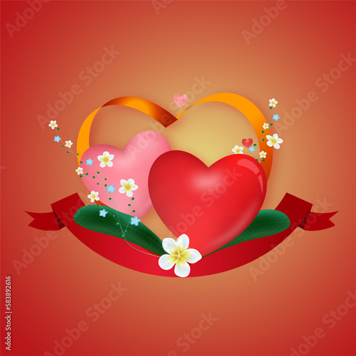 Double hearts and flowers symbolize love
