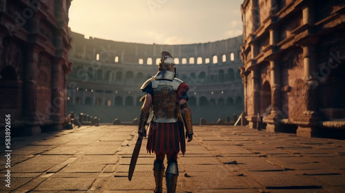 Gladiator. Ancient Roman Colosseum in Rome. Generative Ai