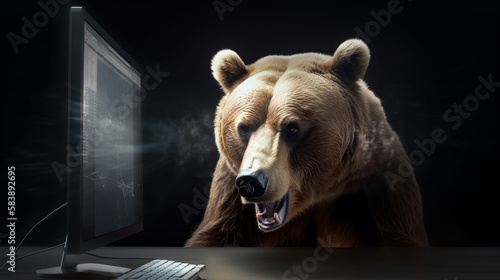Angry big brown bear. Generative Ai
