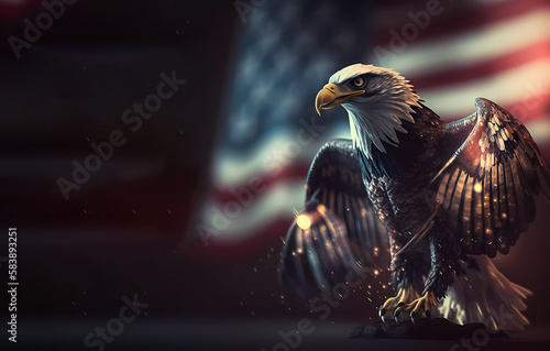 Eagle on the background of the American flag. USA Flag Day. Generated AI