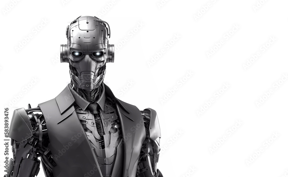 Robot in a jacket. Banner. Generated AI Robot in a jacket. Banner. Generated AI