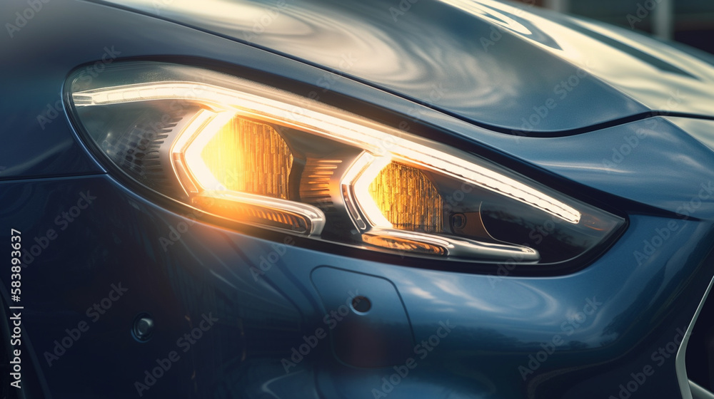 Close up of headlight of a modern car. Generative Ai