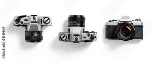 Foto Top view of 35mm film camera, analog vintage classic retro style, isolated on a transparent background, PNG