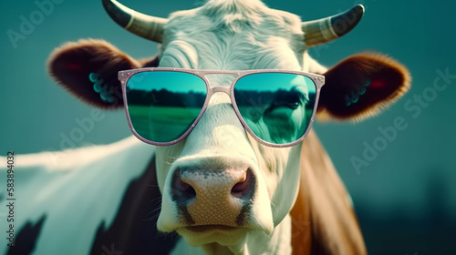 Cow with sunglasses. Generative Ai © andranik123