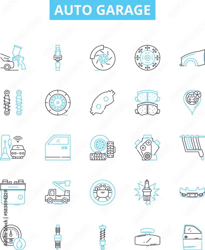 Auto garage vector line icons set. Auto, Garage, Repair, Service, Tune-up, Oil, Change illustration outline concept symbols and signs