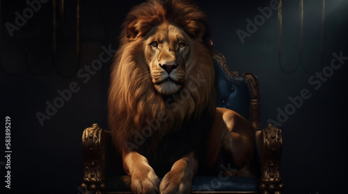 Lion sitting on a throne. Generative Ai