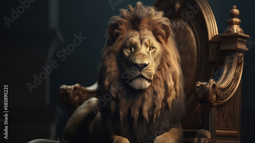Lion sitting on a throne. Generative Ai