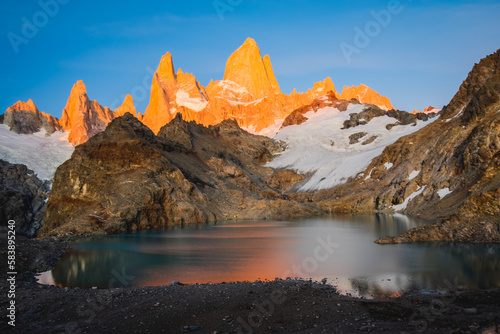 Mount Fitz Roy, Mountain in Patagonia Ice Field Lake Coast, Patagonian Landscape