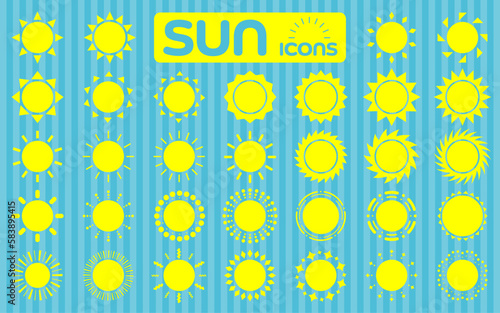 太陽　アイコン　イラスト　マーク　シルエット　セット