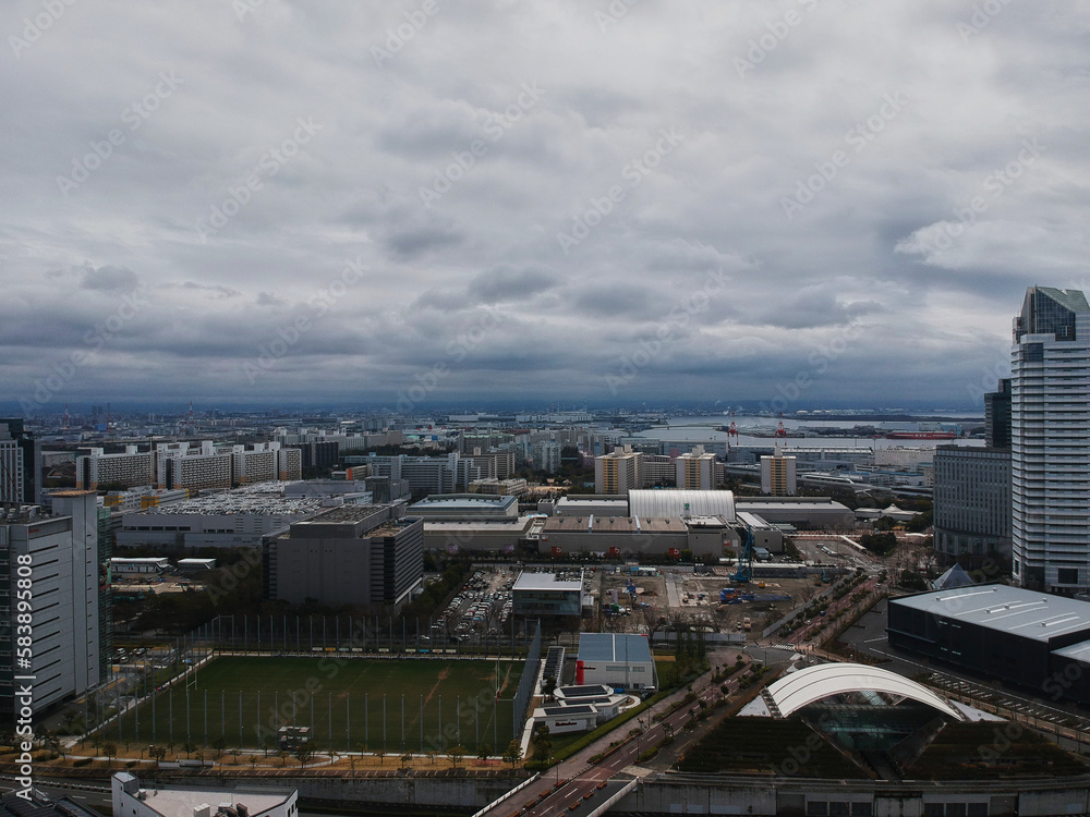 航空撮影した大阪市の住之江区の都市景観