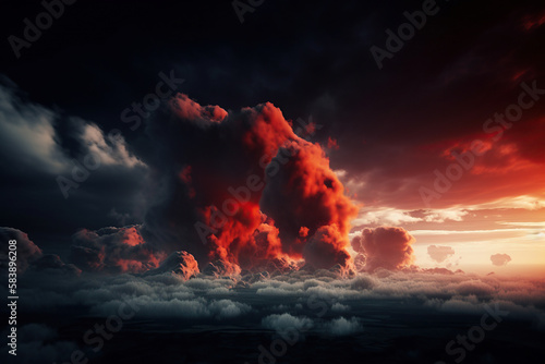 red cloudy sky landscape background Generative AI