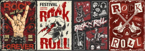 Rock forever set colorful flyers