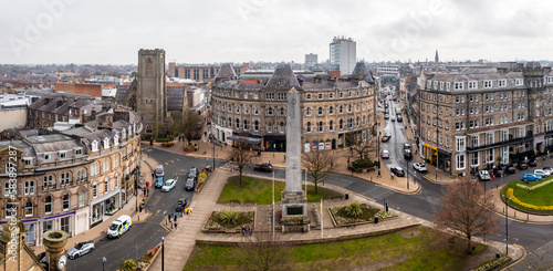 Aerial view of the Victorian architecture of Prospect Square in Harrogate
