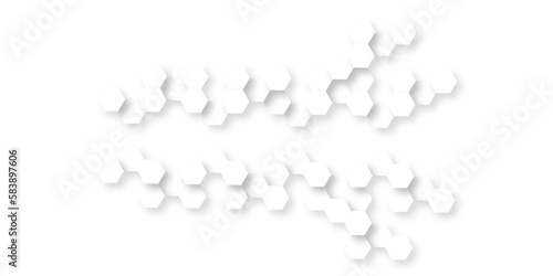Abstract white background with hexagonal shapes and Surface polygonal pattern with glowing hexagons background. hexagon concept design abstract technology background.