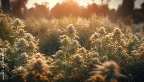 Landscape of a field with hemp plants Generative AI Illustration