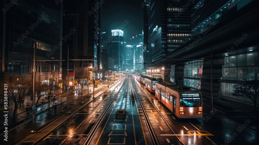 Long exposure photography city at night civilization Generative AI Illustration Long exposure photography city at night civilization Generative AI Illustration