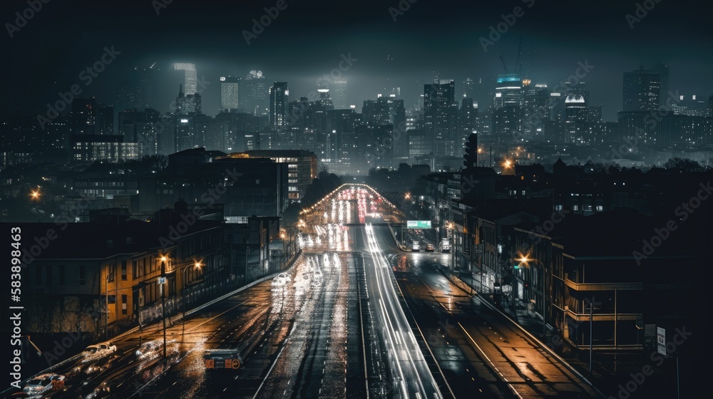 Long exposure photography city at night civilization Generative AI Illustration