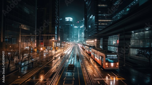 Long exposure photography city at night civilization Generative AI Illustration