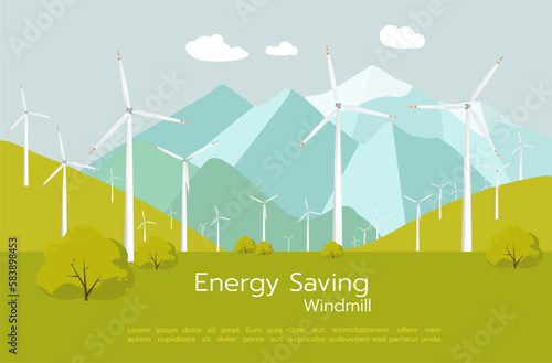 Wind turbines on nature background. The concept of alternative electricity production in the mountains.